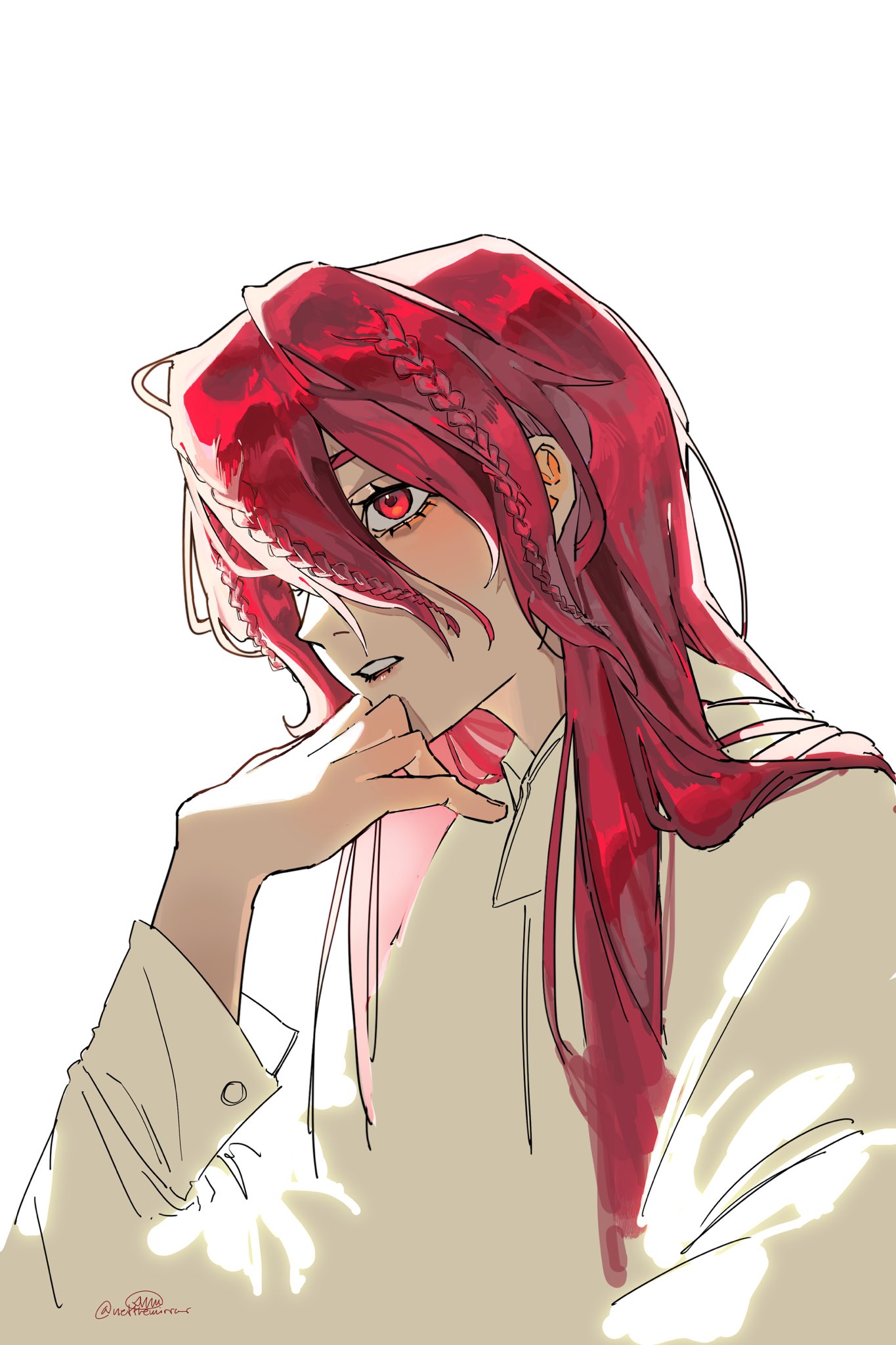 1boy, androgynous, braid, highres, long_hair, long_sleeves, looking_up, magi_the_labyrinth_of_magic