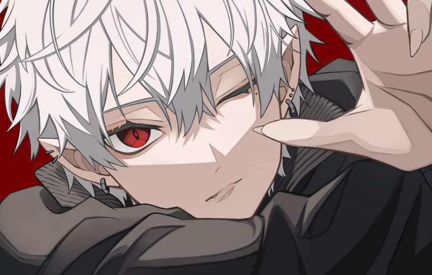 1boy, black_shirt, closed_mouth, ear_piercing, earrings, highres, jewelry, kuzuha_(nijisanji)