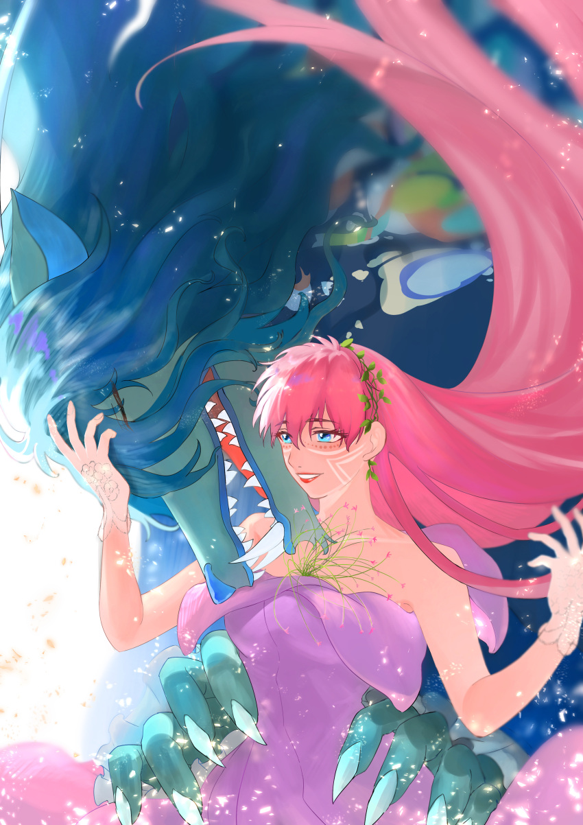 1boy, 1girl, absurdres, belle_(ryuu_to_sobakasu_no_hime), black_fur, black_hair, blue_eyes, closed_eyes