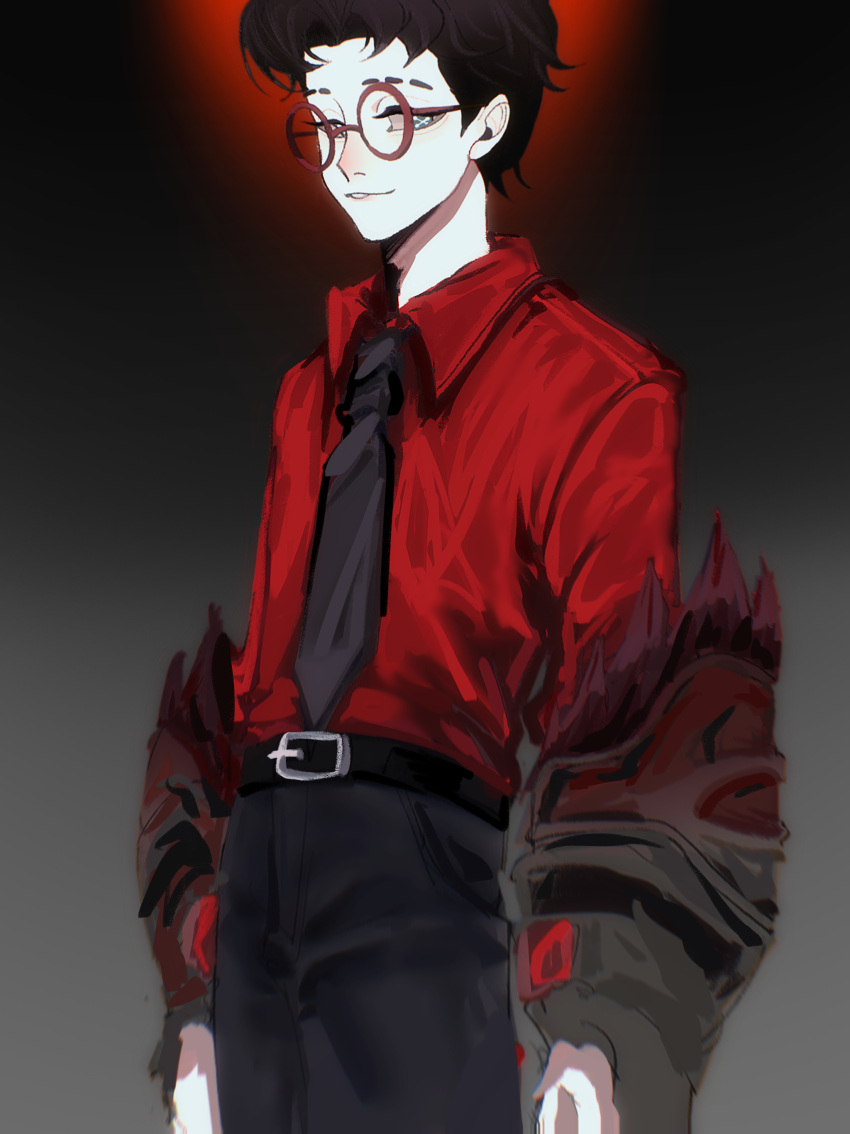 1boy, absurdres, aqua_eyes, beijingban18388, belt, black_belt, black_jacket, black_necktie