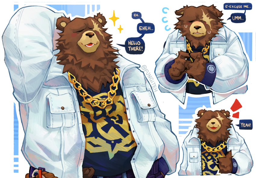 absurdres, animal_ears, arm_behind_head, artist_name, bear_boy, bear_ears, ben_bigger, black_tank_top