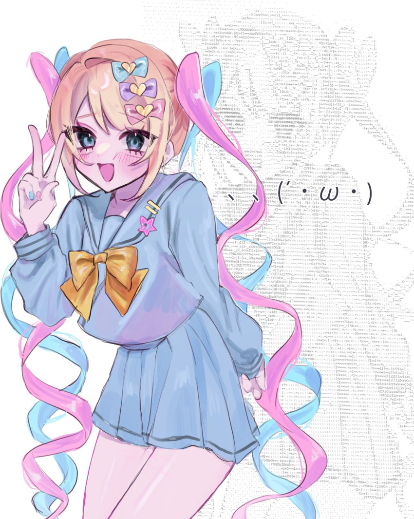 1girl, bow, bowtie, chouzetsusaikawa_tenshi-chan, hair_bow, highres, long_hair, long_sleeves