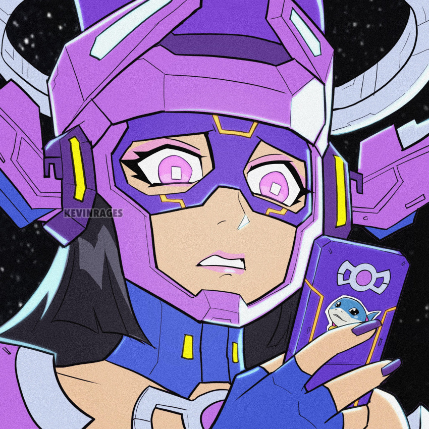 1girl, black_hair, commentary, english_commentary, fantastic_four, fingerless_gloves, galacta, gloves