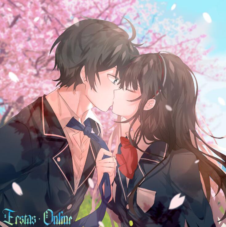 1boy, 1girl, bad_source, black_eyes, black_hair, brown_hair, closed_eyes, doumeguri_kakeru