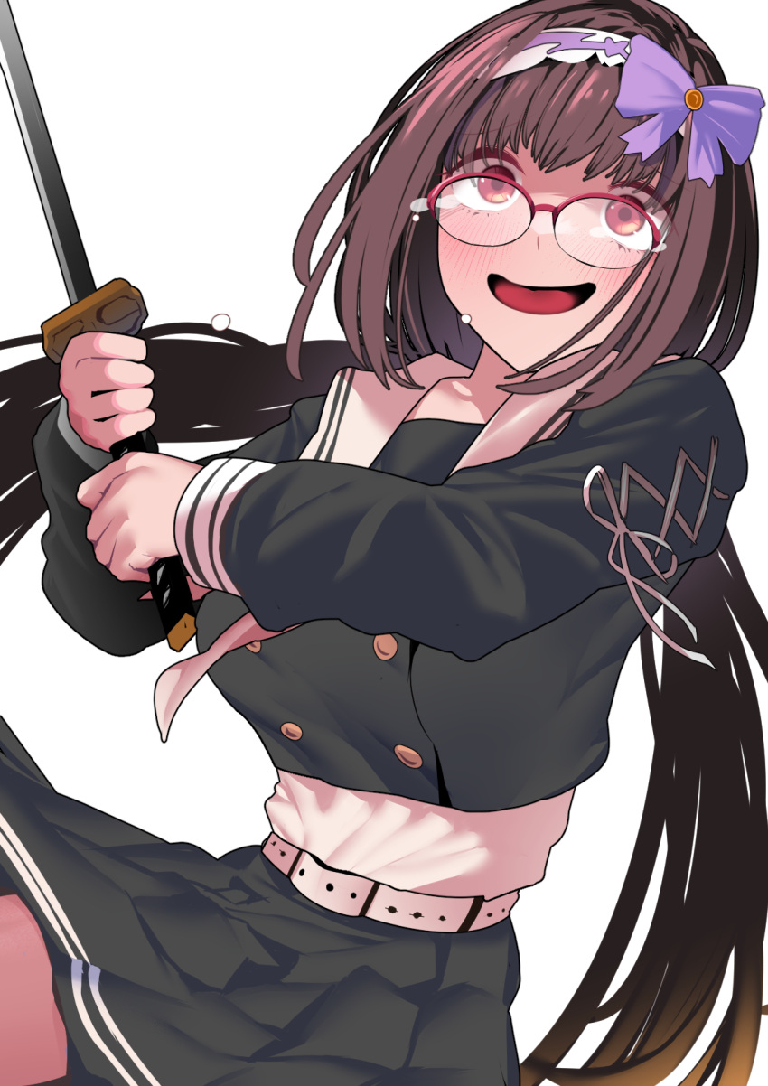 1girl, alternate_costume, blush, bow, breasts, brown_hair, buttons, cosplay