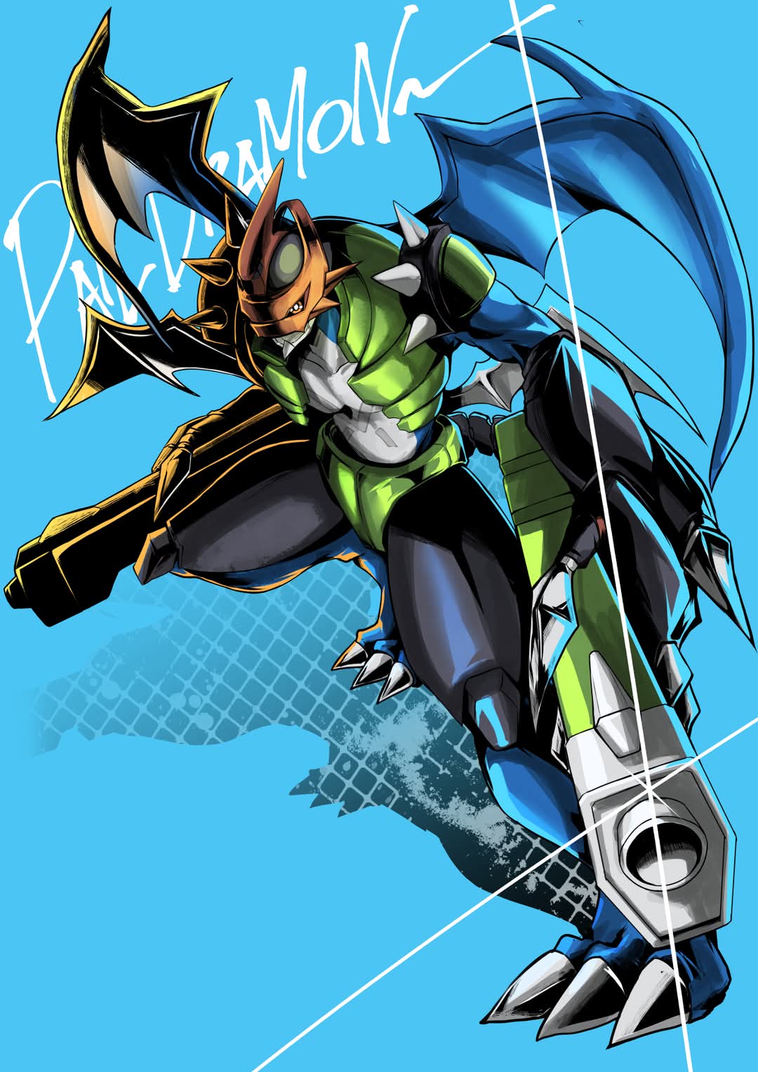 blue_background, blue_skin, blue_wings, character_name, colored_skin, digimon, digimon_(creature), dragon