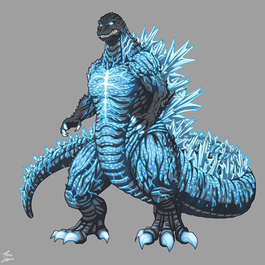 alternate_color, bioluminescence, burning_godzilla, claws, clenched_teeth, elbow_spikes, fangs, full_body