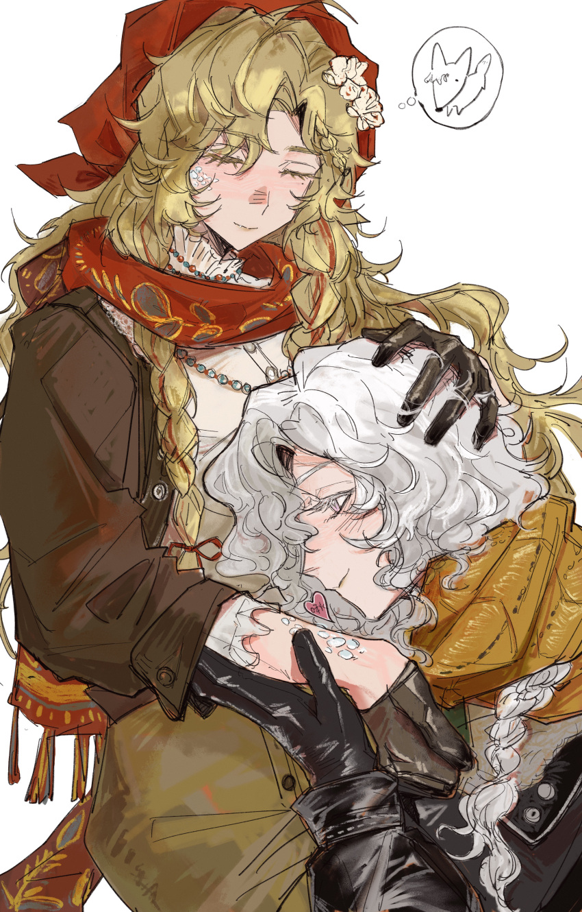 absurdres, black_gloves, black_jacket, blonde_hair, braid, brown_gloves, brown_jacket, brown_skirt