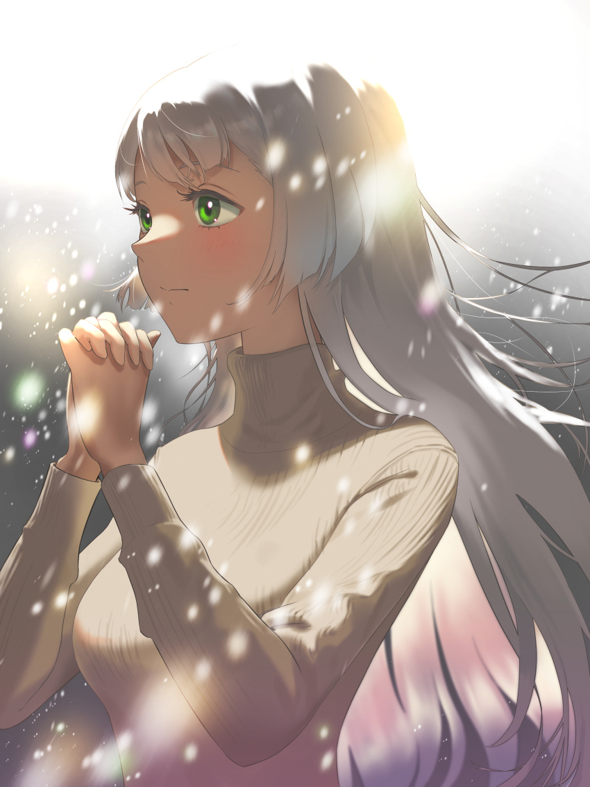 1girl, absurdres, blunt_bangs, closed_mouth, eyelashes, green_eyes, highres, hyakusyo69