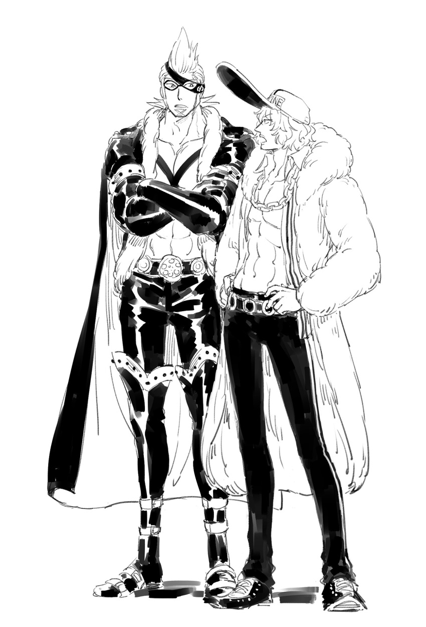 2boys, abs, bad_id, bad_twitter_id, cape, chain, coat, crossed_arms