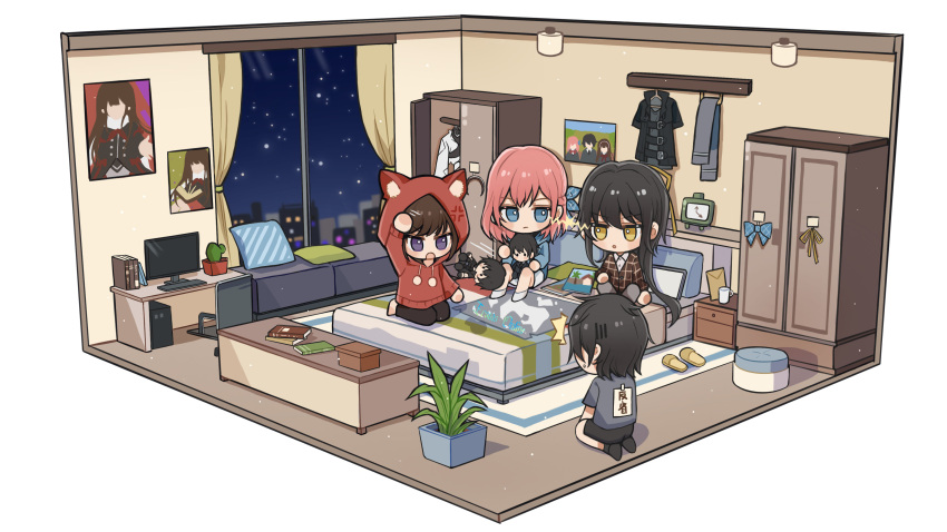 1boy, 3girls, absurdres, aikawa_shuuko, asagiri_ririko, bad_source, bed, bedroom