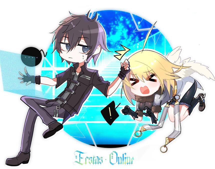 1boy, 1girl, angel, angel_wings, bad_source, black_eyes, black_gloves, black_hair