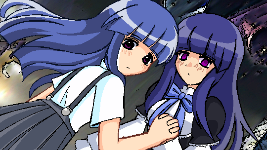 crossover, frederica_bernkastel, furude_rika, higurashi_no_naku_koro_ni, higurashi_no_naku_koro_ni_mei, meowdoka, non-web_source, ryuukishi07_(style)
