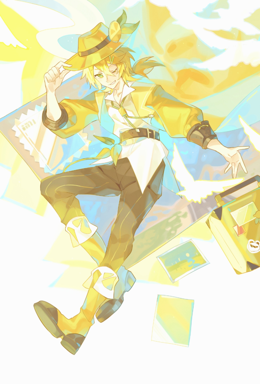 1boy, absurdres, belt, black_belt, black_pants, blonde_hair, boots, character_request