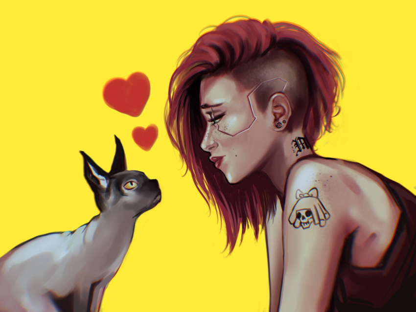 1girl, asymmetrical_hair, cat, cyberpunk, cyberpunk_(series), cyberpunk_2077, dilara_ozden, heart