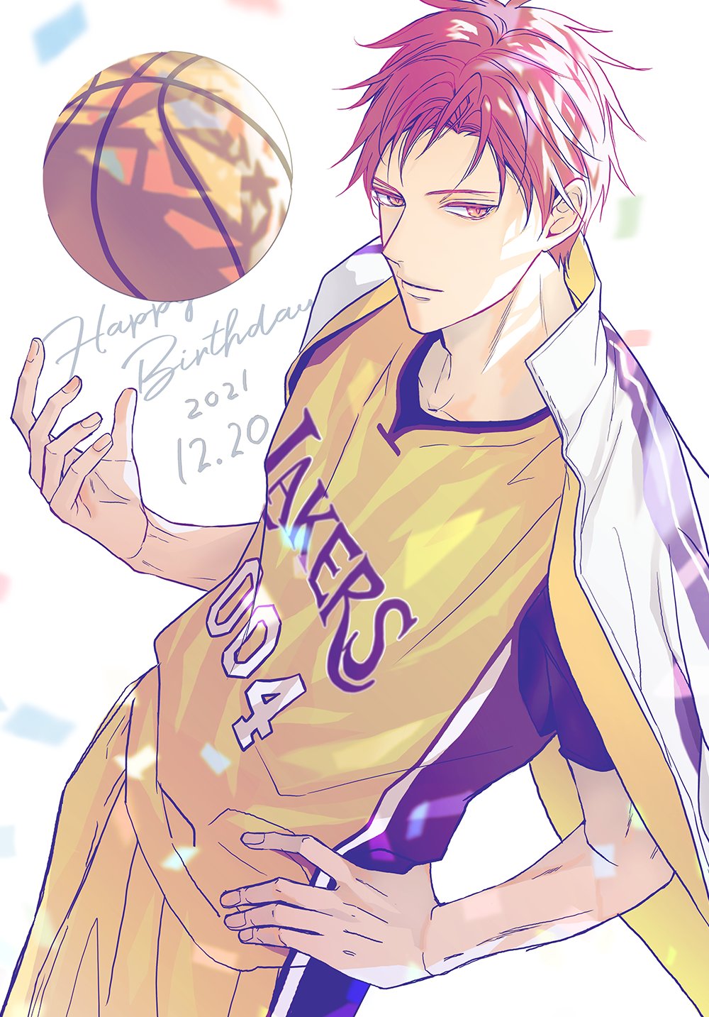 1boy, 2021, a_jou, akashi_seijuurou, arm_up, ball, basketball_(object), basketball_shorts