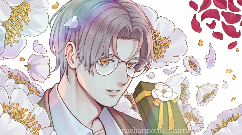 1boy, box, brown_eyes, brown_jacket, collarbone, flower, gift, gift_box