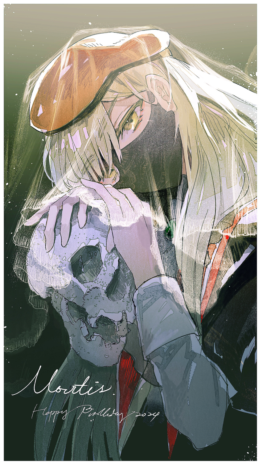 1girl, bang_dream!, bang_dream!_it's_mygo!!!!!, black_mask, commentary, english_text, green_hair, happy_birthday