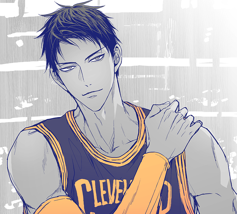 1boy, a_jou, aomine_daiki, bare_shoulders, basketball_jersey, basketball_uniform, cleveland_cavaliers, closed_mouth