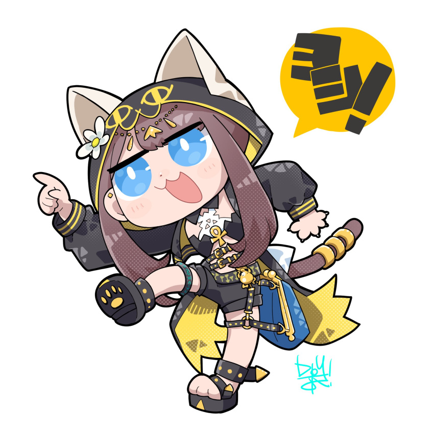 1girl, :d, ankh, arknights, arm_up, bag, black_jacket, blue_eyes