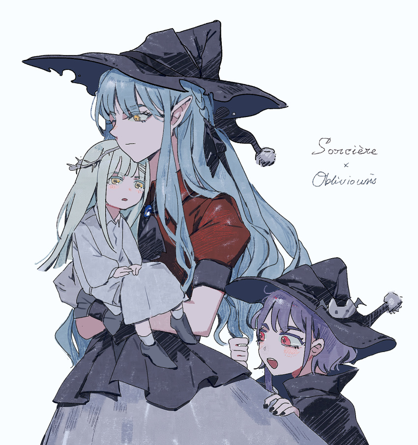 3girls, ascot, bang_dream!, bang_dream!_it's_mygo!!!!!, black_ascot, black_hat, black_nails, black_skirt