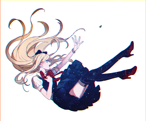 1girl, black_bow, black_dress, black_thighhighs, blonde_hair, bow, braid, commentary_request