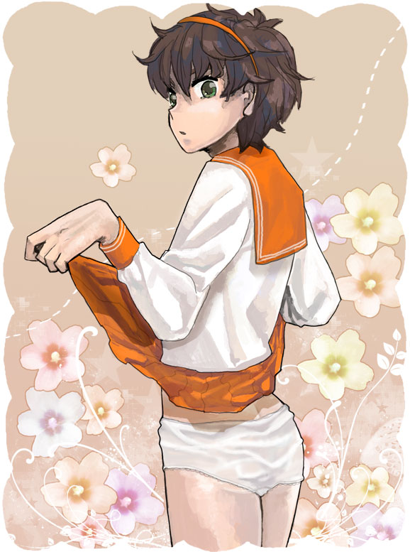 character_request, code_geass, crossdressinging, flower, green_eyes, hairband, kururugi_suzaku, panties