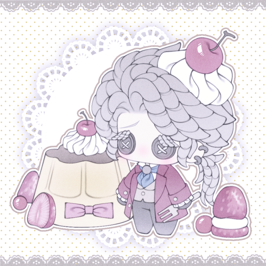 1boy, ascot, black_eyes, black_gloves, black_pants, blue_ascot, bow, button_eyes