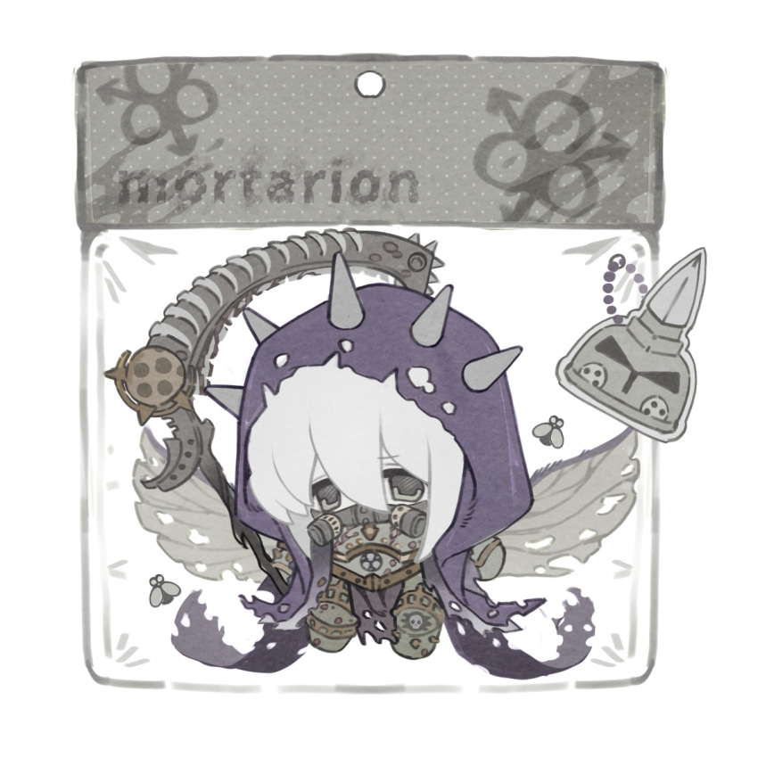 1boy, armor, black_cloak, bug, character_name, chibi, chibi_only, chinese_commentary