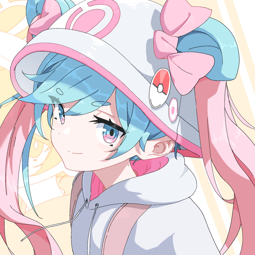 1girl, absurdres, aqua_hair, blue_eyes, bow, drawstring, from_side, glorious_day_(vocaloid)