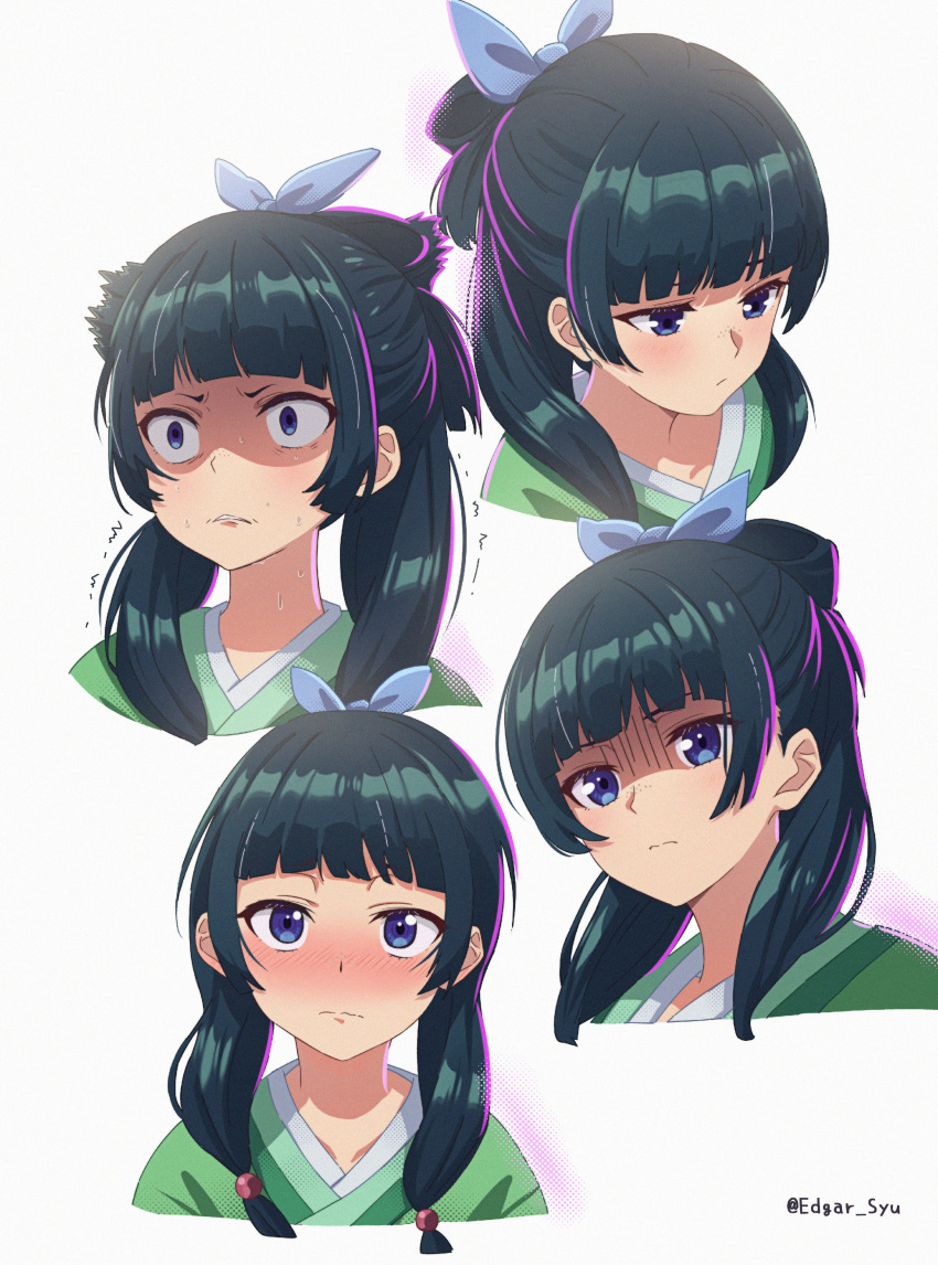 1girl, absurdres, blue_bow, blue_eyes, blunt_bangs, blush, bow, chinese_clothes