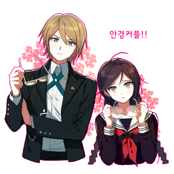 1boy, 1girl, black_hair, black_jacket, black_shirt, blonde_hair, blue_eyes, braid