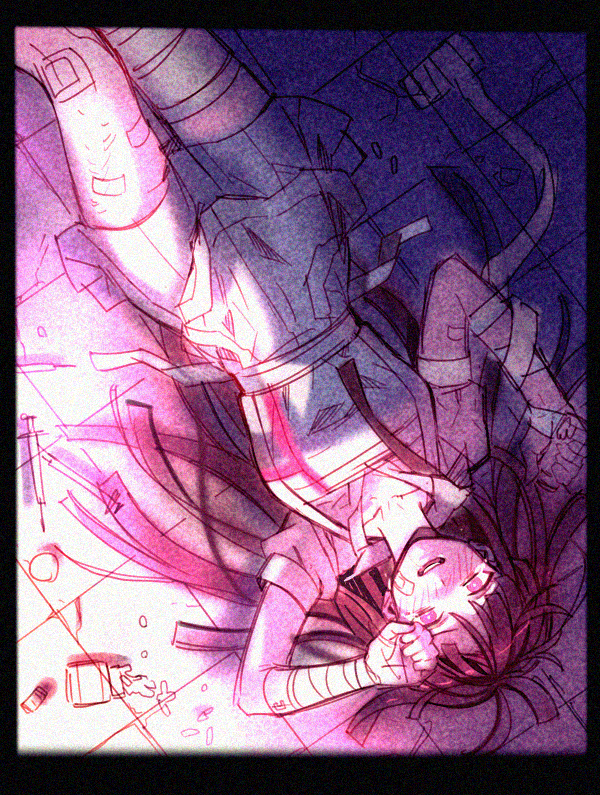 1girl, bandaged_arm, bandages, collared_shirt, commentary_request, cowboy_shot, danganronpa_(series), danganronpa_2:_goodbye_despair