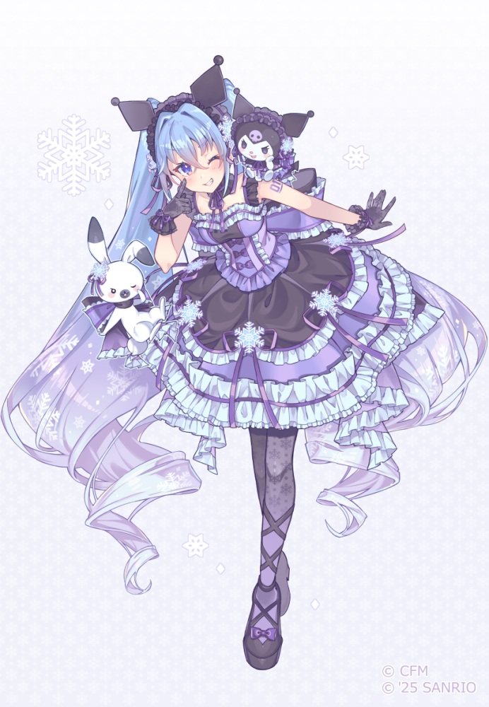 1girl, black_dress, black_footwear, black_pantyhose, blue_eyes, blue_hair, bow, breasts