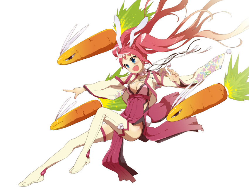 breasts, bunny_ears, bunny_tail, carrot, choker, cleavage, detached_sleeves, fang