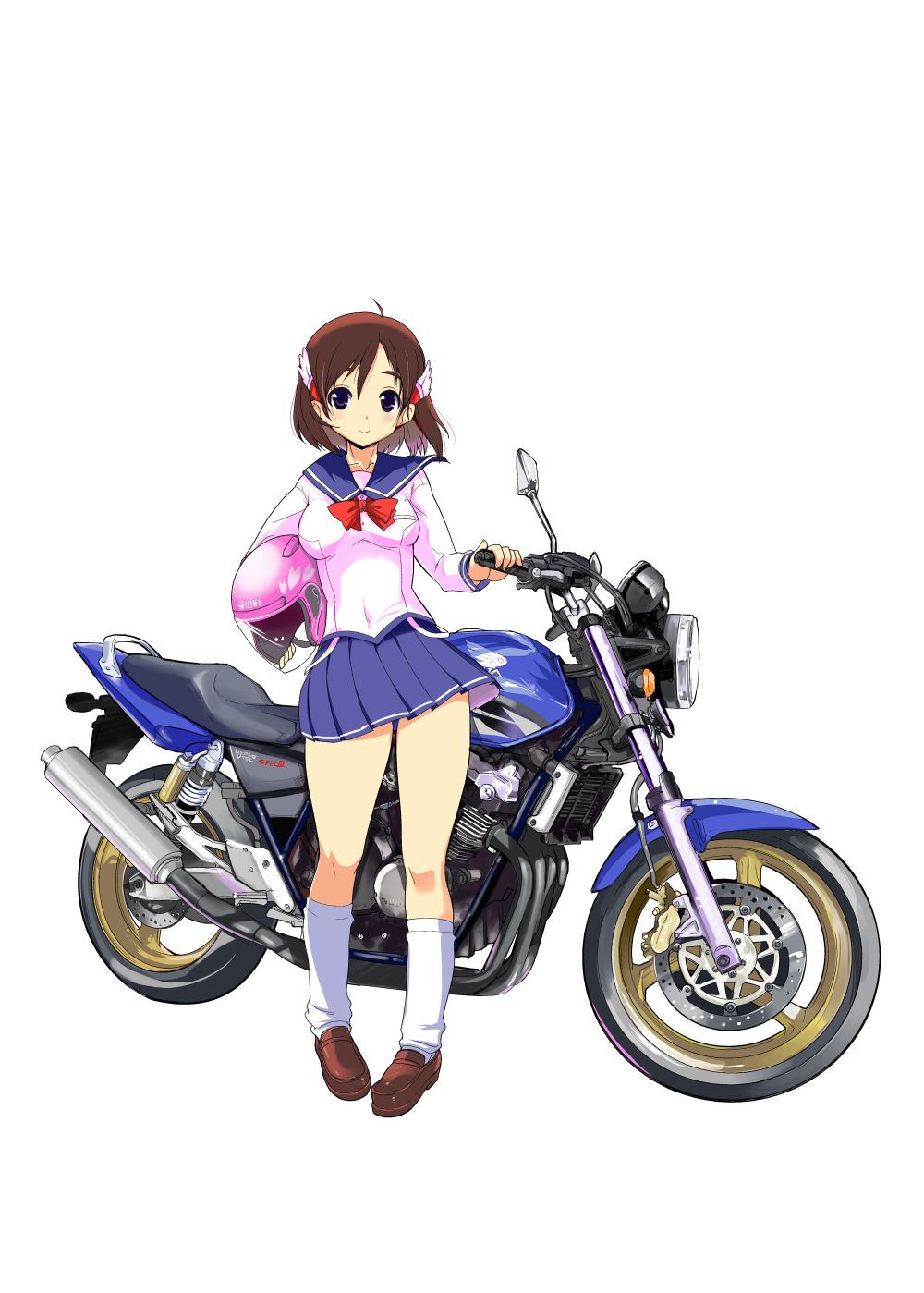 footwear, hair_ornament, head_wings, helmet, highres, honda, honda_cb400, honda_cb400sf
