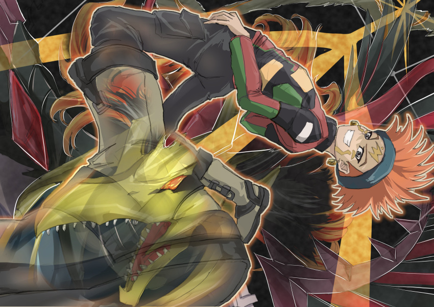 1boy, absurdres, black-winged_assault_dragon, black_jacket, black_pants, boots, crow_hogan, duel_monster