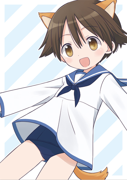 animal_ears, brown_eyes, brown_hair, dog_ears, miyafuji_yoshika, no_pants, one-piece_swimsuit, sailor