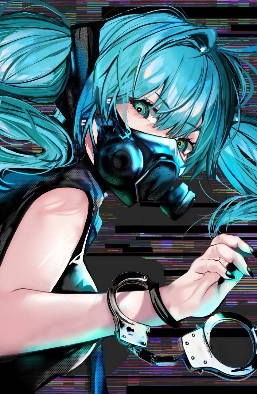 1girl, bare_shoulders, black_shirt, blue_eyes, blue_hair, hair_between_eyes, hatsune_miku, heart