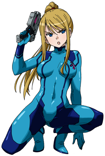 1girl, :o, bad_source, blonde_hair, blue_bodysuit, blue_eyes, bodysuit, breasts