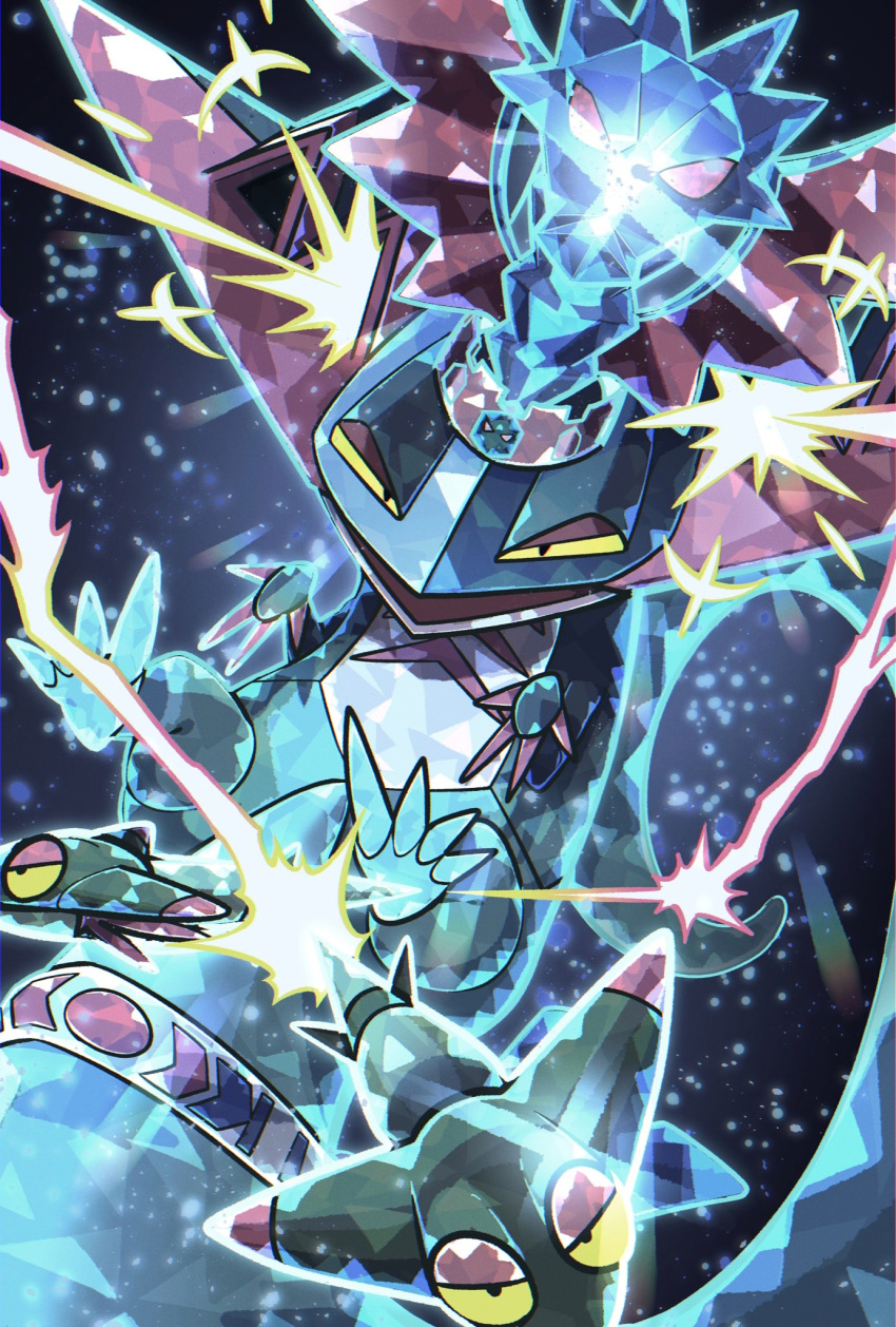 alu_illust, aru_(citrine_drplt), blue_theme, colored_sclera, crystal, dragapult, dragon_darts_(pokemon), dreepy