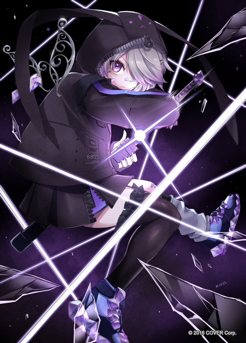 1girl, absurdres, asymmetrical_legwear, bandaid, bandaid_on_face, bandaid_on_knee, bandaid_on_leg, bandaid_on_nose