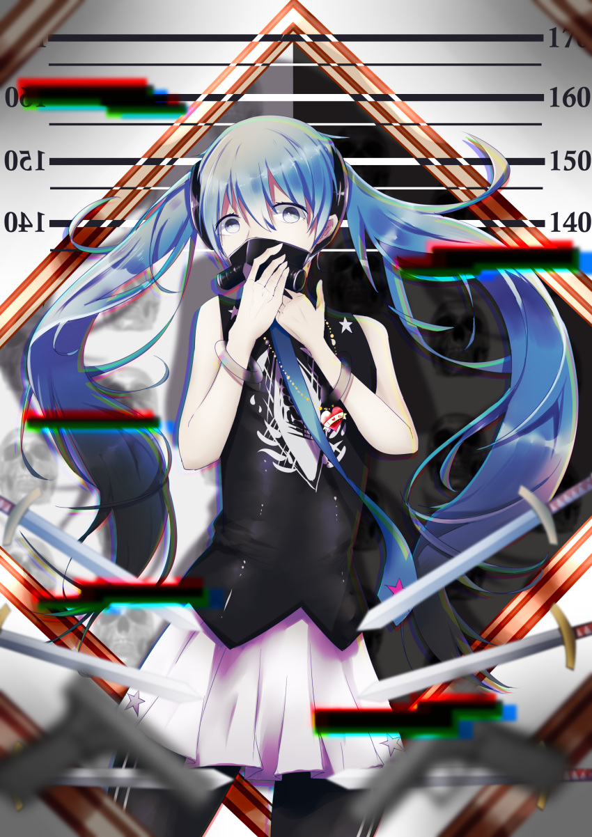 1144532078, 1girl, absurdres, bare_shoulders, black_shirt, blue_eyes, blue_hair, hair_between_eyes