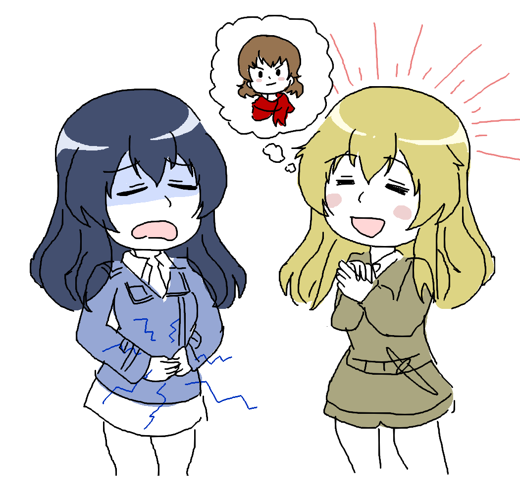 3girls, anzio_military_uniform, aqclk, blonde_hair, blue_hair, blue_jacket, brown_hair, caesar_(girls_und_panzer)