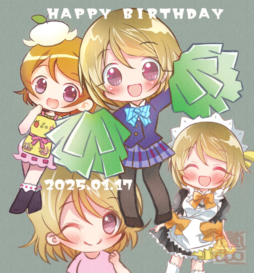 1girl, :d, ;), ^_^, absurdres, apron, arm_up, blush