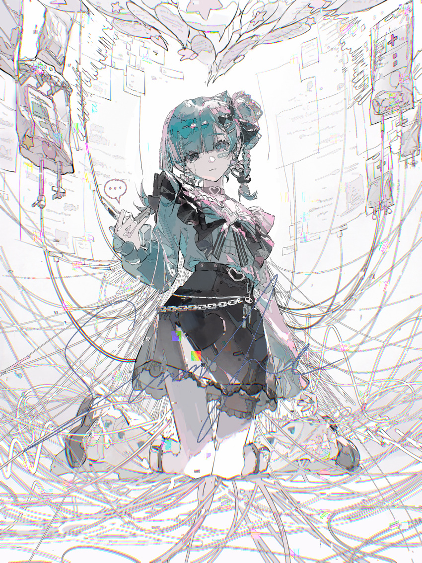 ..., 1girl, absurdres, aqua_eyes, aqua_hair, aqua_shirt, black_choker, black_eyes