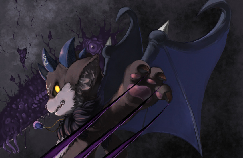 1other, animal_ear_fluff, animal_ears, black_background, black_fur, claws, commentary_request, debidebi_debiru