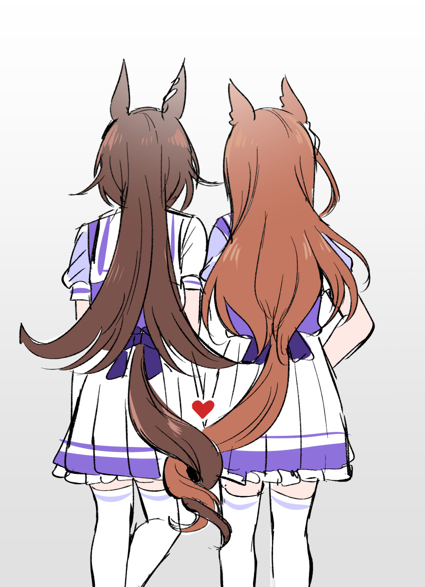 2girls, absurdres, animal_ears, bow, brown_hair, brown_tail, commentary_request, feet_out_of_frame