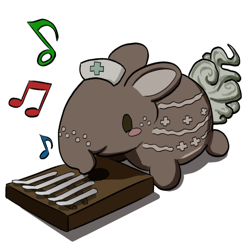 absurdres, animal, animal_focus, beamed_eighth_notes, blush_stickers, commentary, eighth_note, hat
