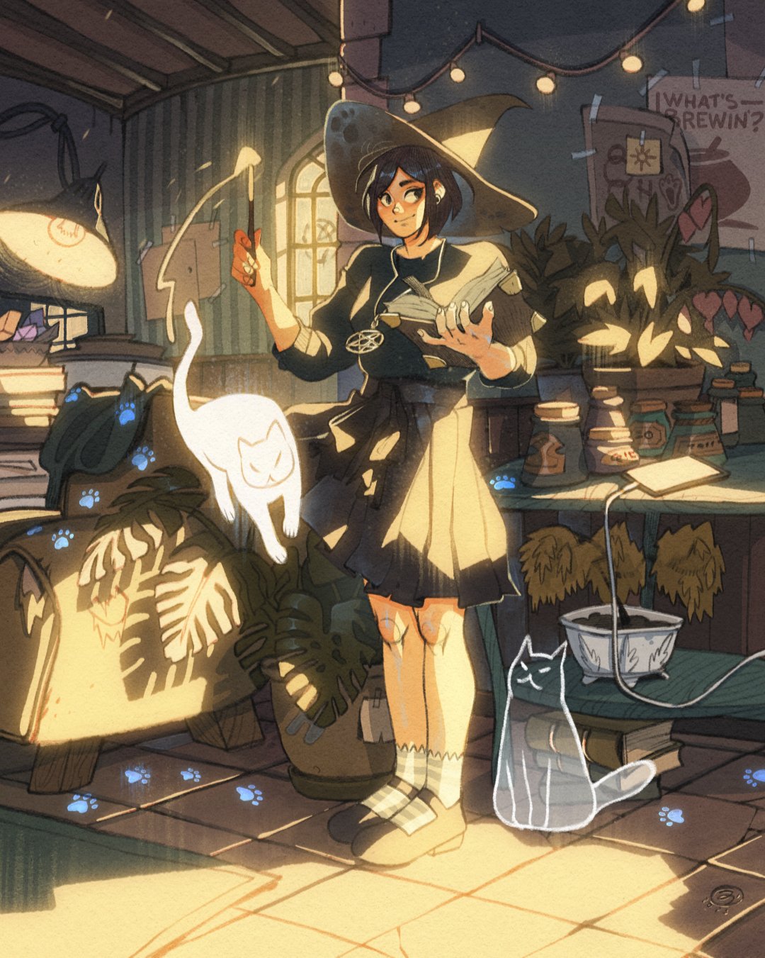 1girl, armchair, artist_logo, black_eyes, black_footwear, black_hair, black_skirt, book